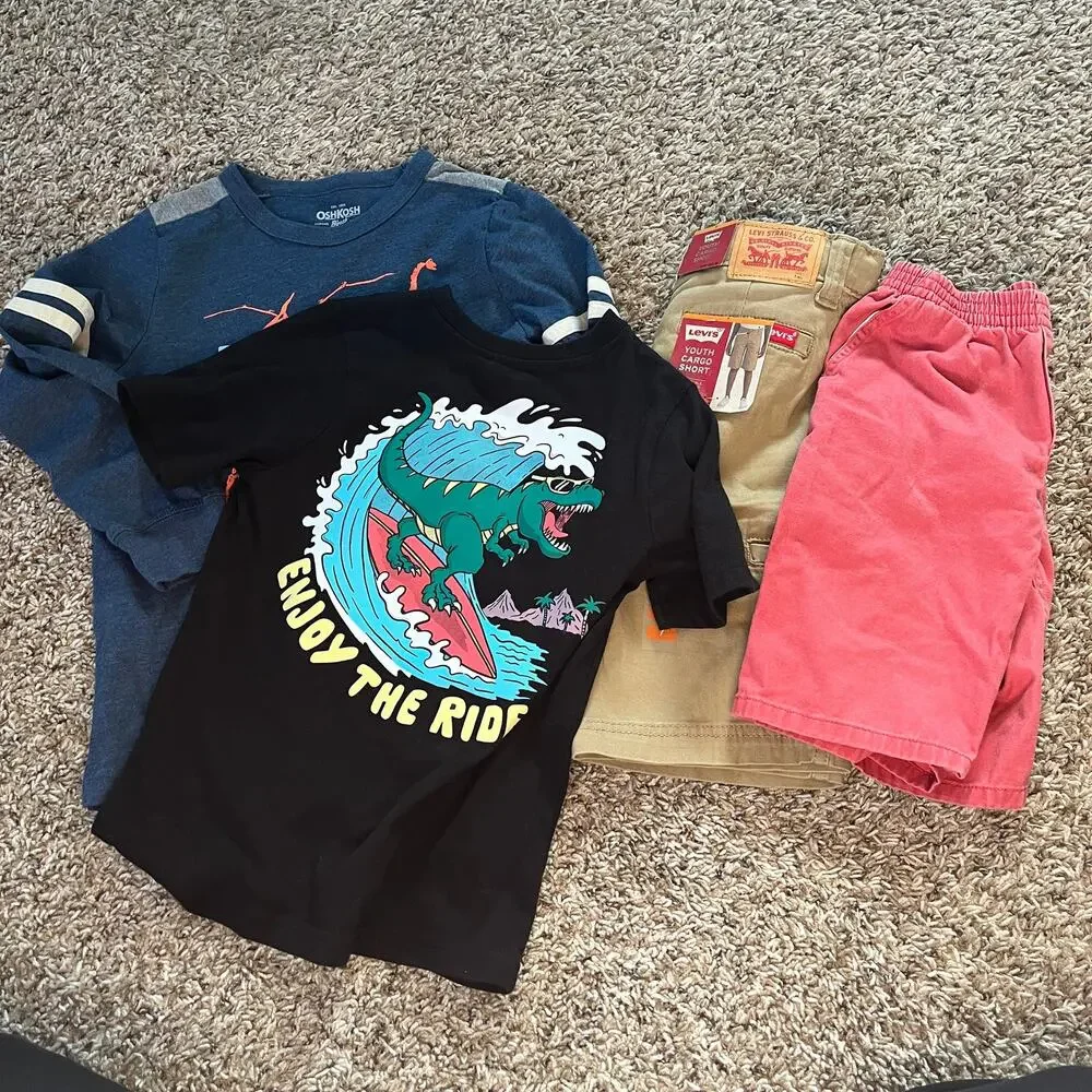 Boys Size 7 Lot of 4 Osh Kosh Levi's T Shirt Casual Short‎ Graphic Dinosaur